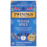Twinings Winter Spice tea bags offer a cozy holiday moment.