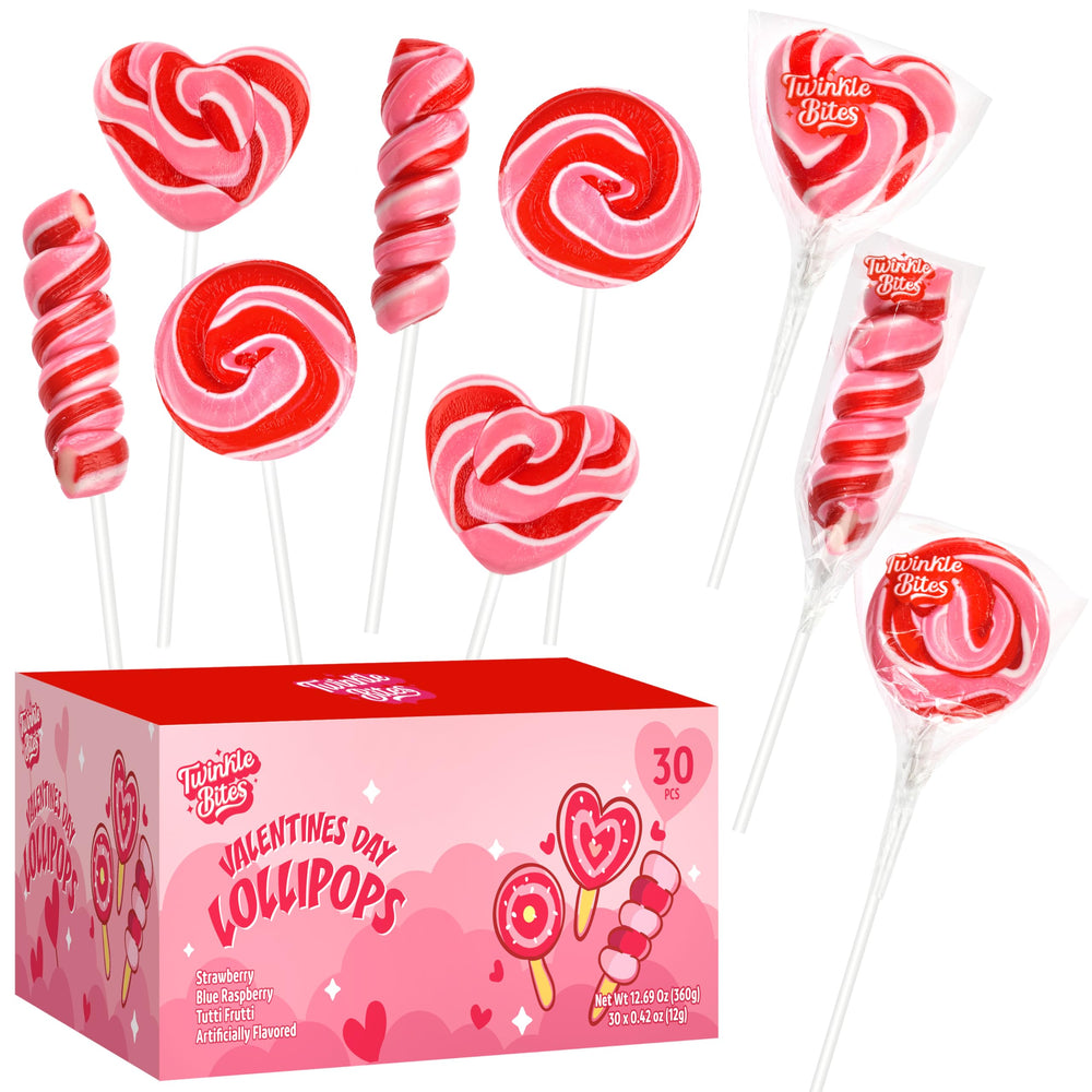Twinkle Bites valentines heart lollipop for party favors and classroom celebrations.