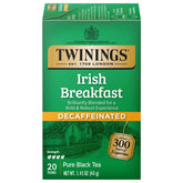 Twinings Irish Breakfast Decaf tea bag with bold flavor and caffeine-free option.