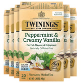 Twinings Peppermint Creamy Vanilla tea boxes in a six-pack for value.