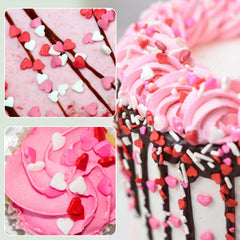 Twisweet heart sprinkles on a cake top for celebration-ready visuals.