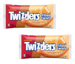 Twizzlers Orange Cream Twists pack front showing two-pack convenience for sharing.