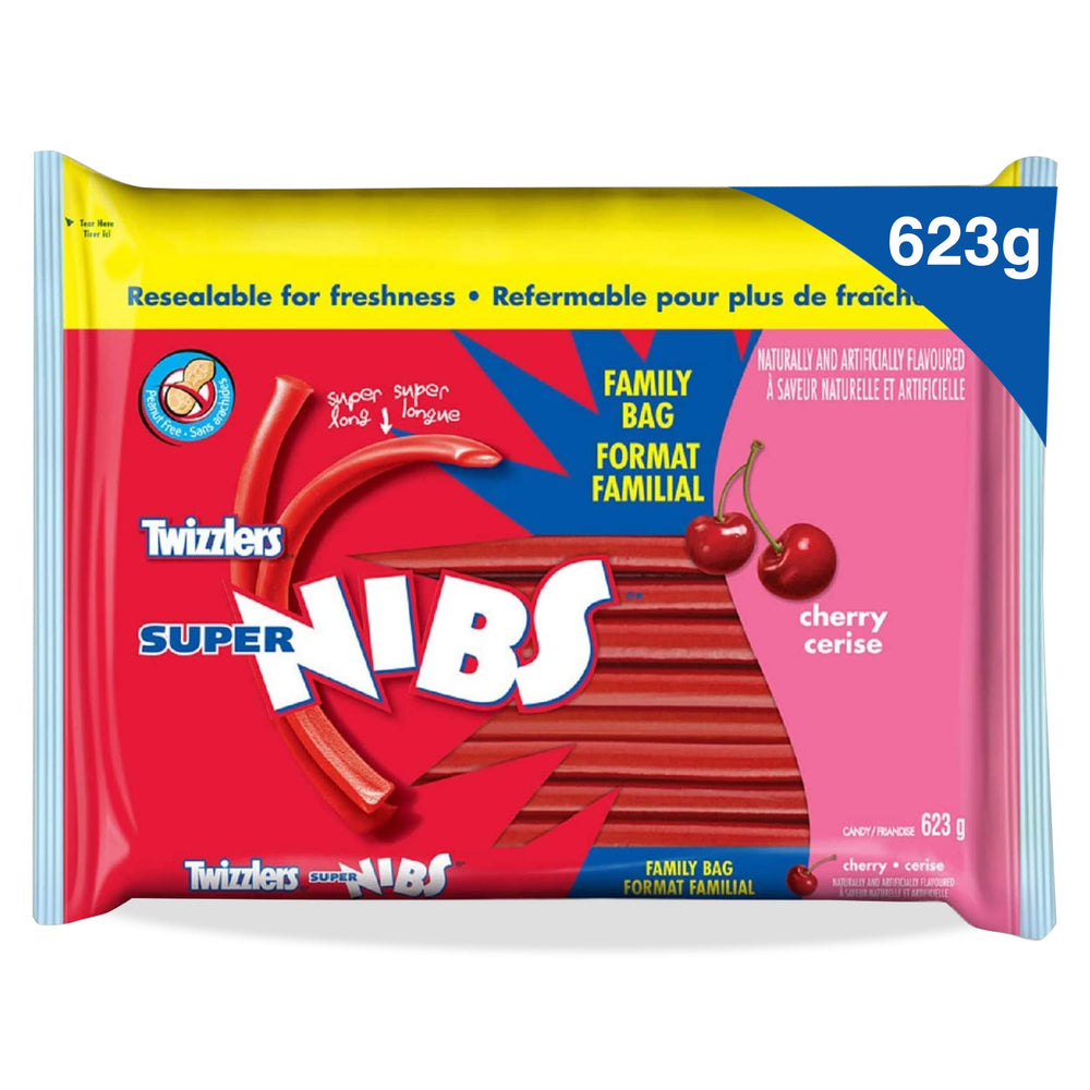Twizzlers Super Nibs cherry-flavored pack close-up, perfect for snacking