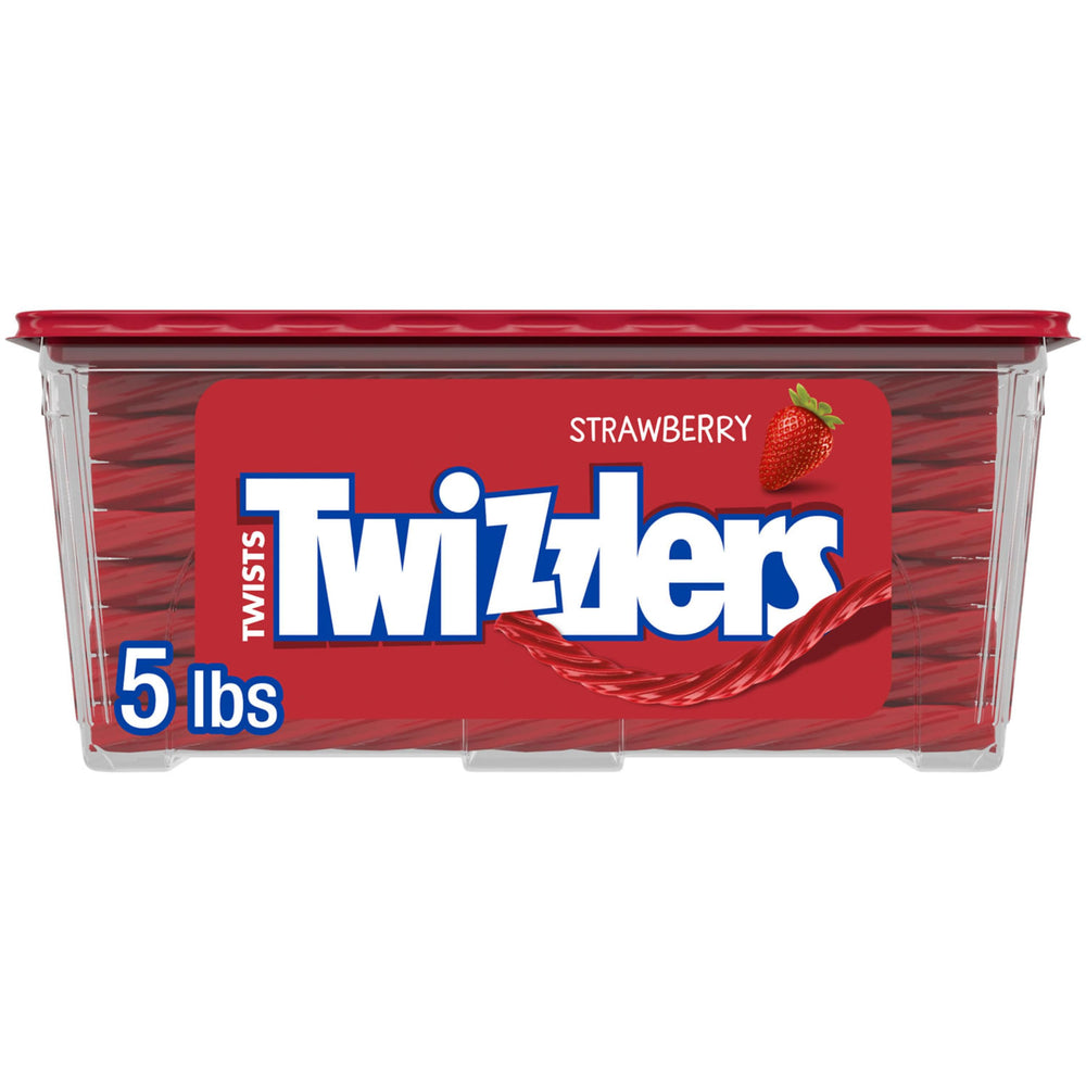 Twizzlers Twists Strawberry candy tub front view, ideal bulk party snack.