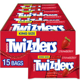 Twizzlers Twists Strawberry King Size candy packs in bulk box for sharing.