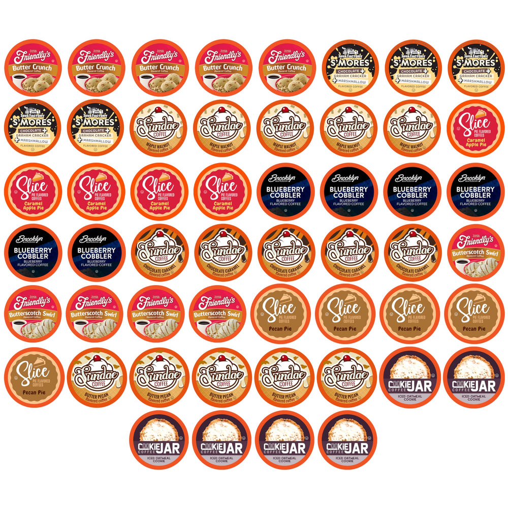 Two Rivers Coffee dessert pods sampler box for quick mornings.