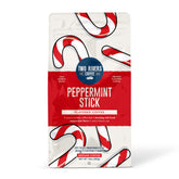 Two Rivers Coffee peppermint stick ground coffee bag with festive aroma for cozy mornings
