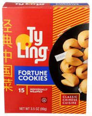 Ty Ling fortune cookies in a 3.5 oz package, perfect for sharing after meals.