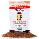 Tyler's Ground Coffee decaf bag, 12 oz, smooth flavor for gentle sipping.