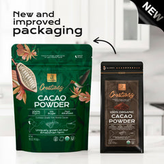 U Chocolate Creations cacao powder texture close-up ideal for smooth batters.