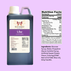 Ube Butterfly flavoring label closeup emphasizes authentic Indonesian origin.