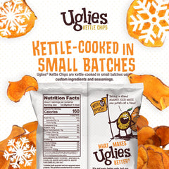 UGLIES Potato Chips variety pack displaying Sea Salt, Barbeque, Jalapeño, Salt & Vinegar.