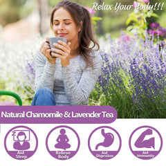 ULTHMOK lavender chamomile blend tea bag closeup, relaxing notes for bedtime