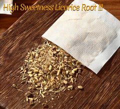 Hot cup of ULTHMOK licorice tea with steam and natural sweetness.