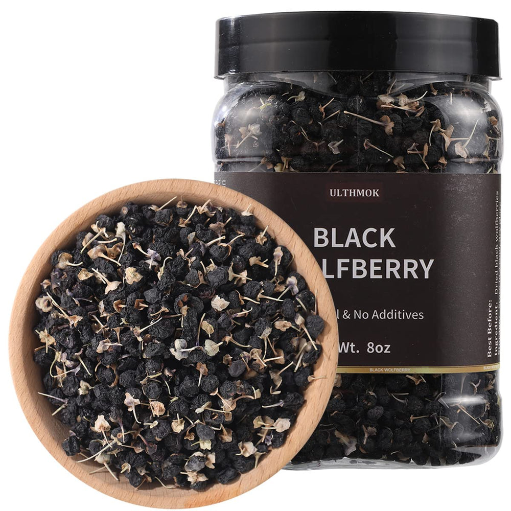 ULTHMOK premium black goji tea jar, highlighting the rich aroma and natural antioxidants.
