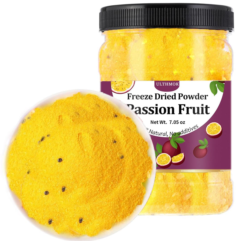 ULTHMOK Premium Freeze Dried Passion Fruit Powder package front showing natural ingredients quality