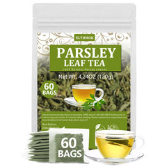 ULTHMOK Premium Parsley Tea Bags packaging showing convenient caffeine-free brewing