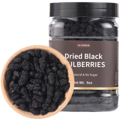 ULTHMOK top-grade dried black mulberries 9oz pack for snacking and tea