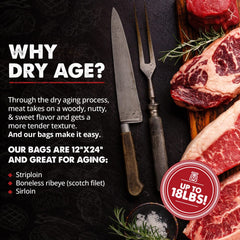 UMAi Dry aging bag 12x24 striploin—ideal size for striploin aging at home.
