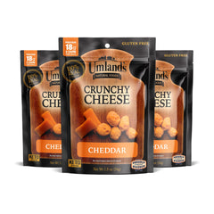 Umland's Crunchy Cheese cheddar bag front highlights a convenient on-the-go, high-protein snack.