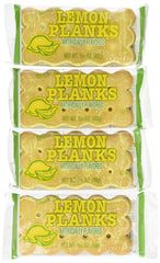 Uncle Al's Lemon Stage Plank Cookie 12-pack on shelf; crisp lemon flavor for quick snacking.