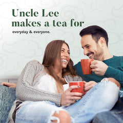 Steaming cup of Uncle Lee's White Tea offers a calm, flavorful moment.