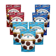 Undercover Snacks dark chocolate quinoa crisps with sea salt in a bag, gluten-free and satisfying.