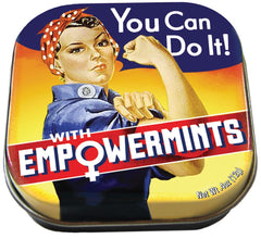 The Unemployed Philosophers Guild Rosie the Riveter EmpowerMints tin front for on-the-go breath refreshment.