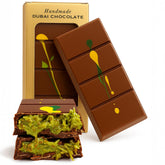 UNIQBITE Dubai Pistachio Chocolate Bar close-up highlighting pistachio cream.