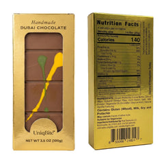 UniqBite Dubai Pistachio Bar highlights pistachio cream as a creamy filling.