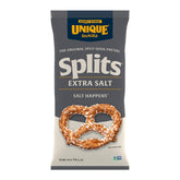 Unique Snacks Extra Salt Splits Pretzels bag showing crisp, salty crunch