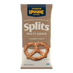 Unique Snacks Multi-Grain Splits Pretzels pack in a six-pack, ready for sharing.