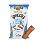 Unique Snacks sprouted pretzel shells bag front, ideal office snack