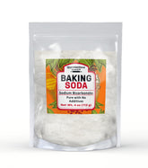 Unpretentious Baking Soda front packaging for convenient kitchen use and pure leavening.