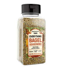 Unpretentious Everything Bagel Seasoning shaker front view for elevating toast, eggs, and vegetables.