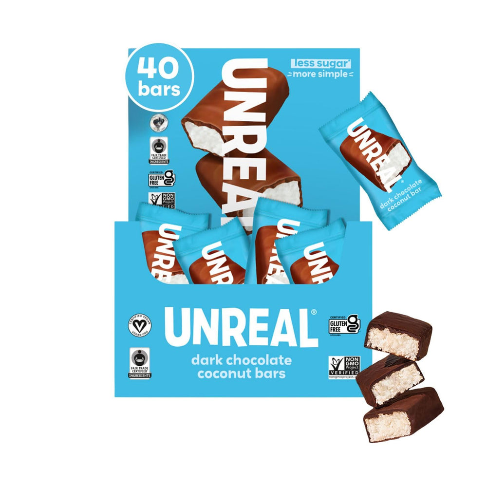 UNREAL Dark Chocolate Coconut Bars in the caddie pack for on-the-go snacking.