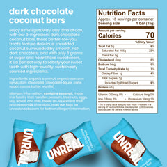 UNREAL dark chocolate coconut bars close-up reveals rich chocolate and coconut texture.