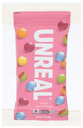 UNREAL Milk Chocolate Gems packshot, glossy morsels ideal for a quick, satisfying snack.