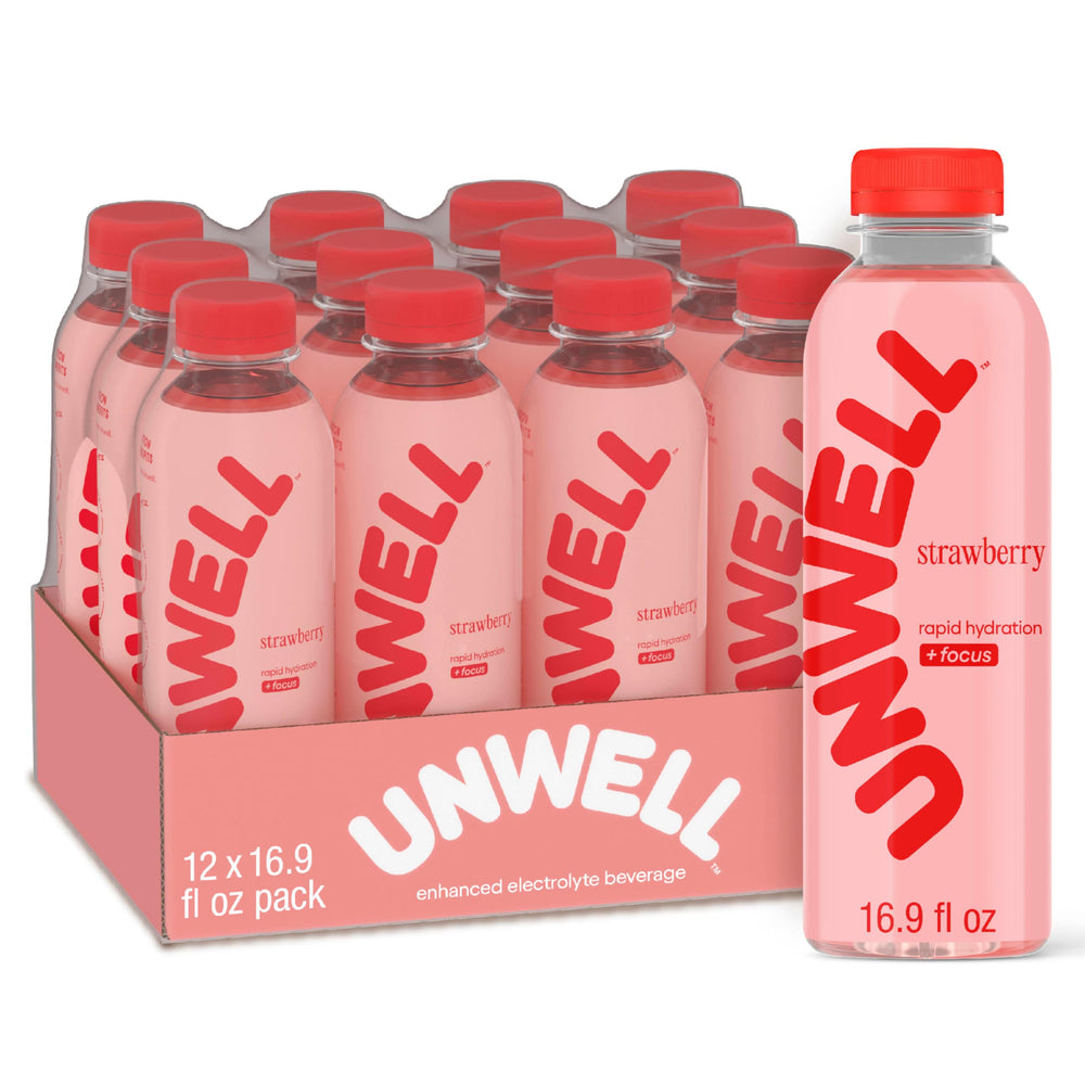 Unwell Hydration strawberry bottle for refreshing hydration after workouts.