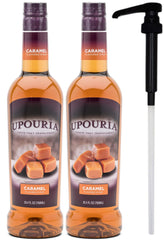 Upouria Caramel Coffee Syrup 2x750ml front view, ideal for cafe-inspired drinks