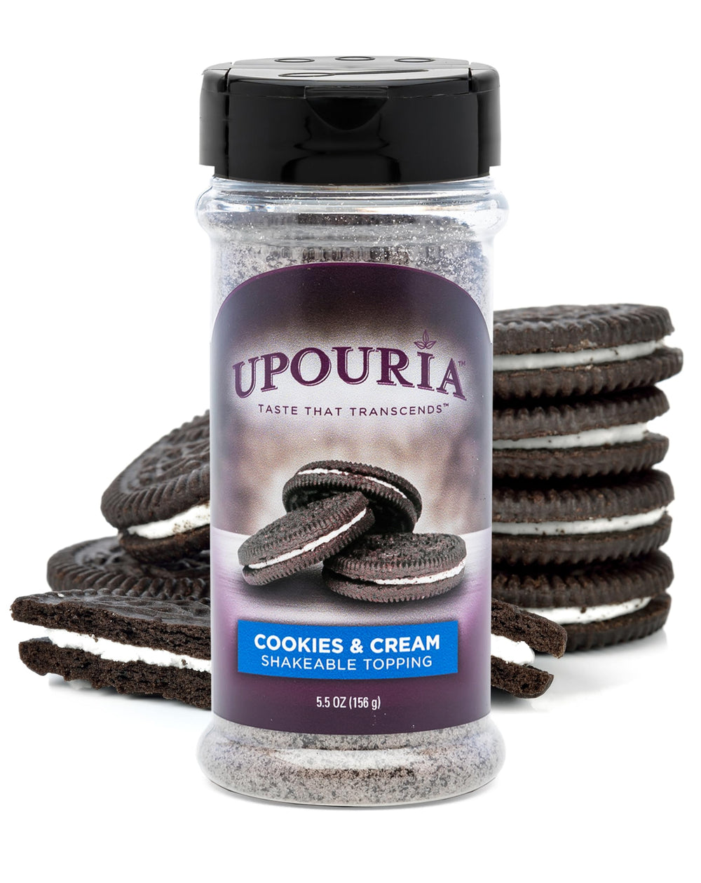 Upouria Cookies & Cream coffee topper bottle for café-quality flavor.