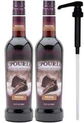 Upouria Mocha Coffee Syrup bottle shows premium 750 mL size for sharing