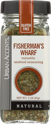 Urban Accents Fisherman Favorite spice blend bottle, gluten-free seafood seasoning.