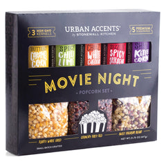 Urban Accents Movie Night Popcorn Set with three kernel varieties for gourmet snacking at home