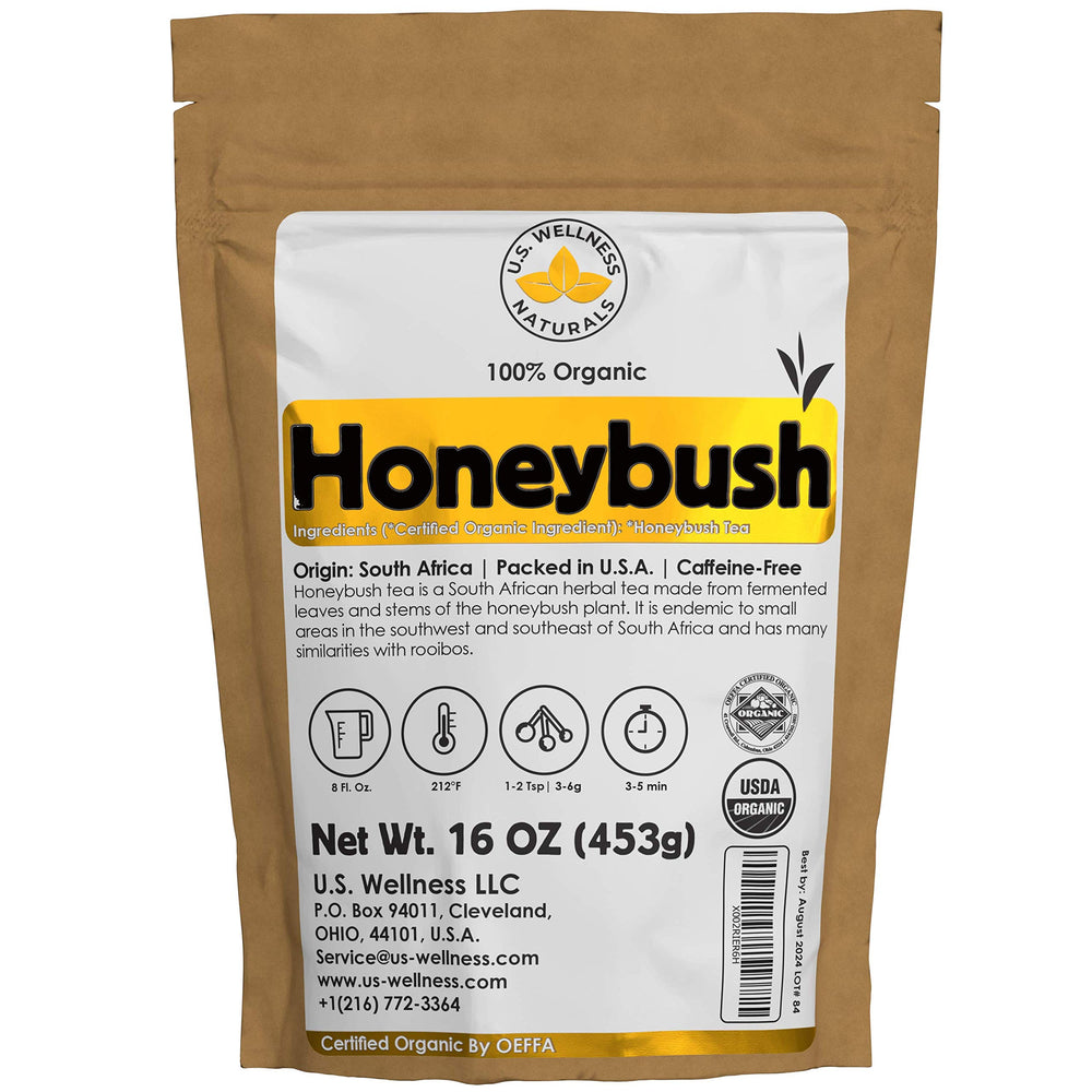 US Wellness Naturals Honeybush tea loose leaf 1lb bag for calming, caffeine-free moments.