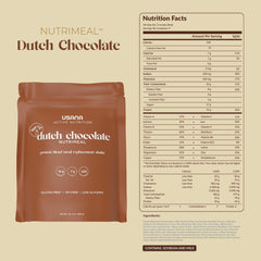 USANA Dutch Chocolate shake being poured for a quick, satisfying beverage.