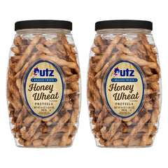 Utz Honey Wheat Braided Twist Pretzels in barrel packaging for lasting freshness.