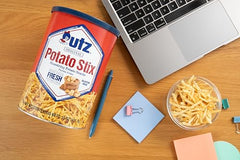 Utz Potato Stix Original on a shelf showing compact packaging.