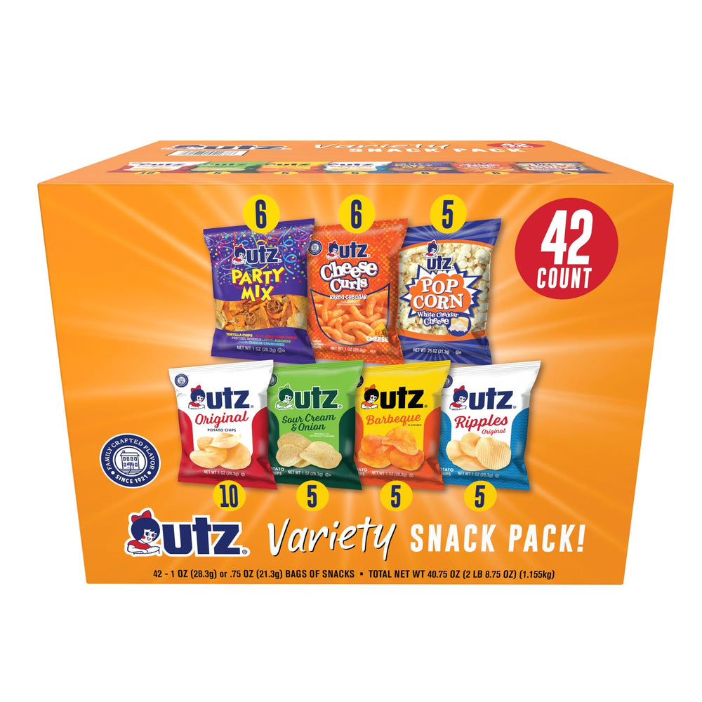 Utz Snack Variety Box front view for convenient office and on-the-go snacking.