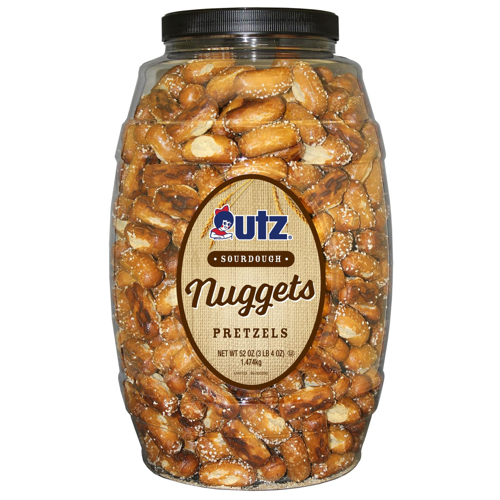 Utz Sourdough Nuggets in a 52 oz barrel showcase bite-size crunch and classic flavor.